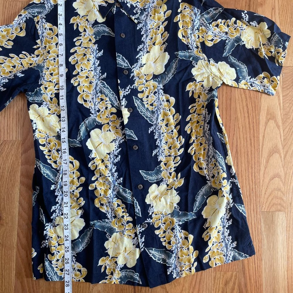 David Taylor Hawaiian Floral Shirt Button Up Men's Small Short Sleeve Blue Gold - Picture 7 of 7